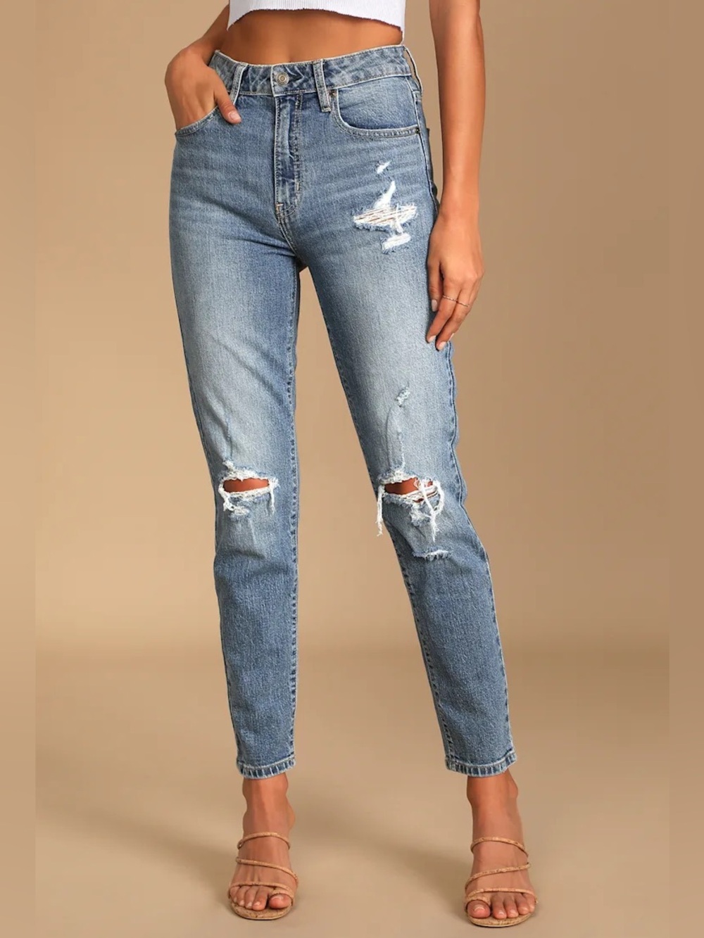 ❥𝐞𝐮𝐧𝐢𝐧𝐚: Tobi Medium Wash High-Rise Distressed Mom Jeans Ankle